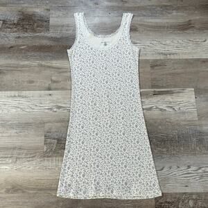 Brandy Melville Blue Floral Slip Dress Ivory Ribbed Lace Trim Coquette Fit